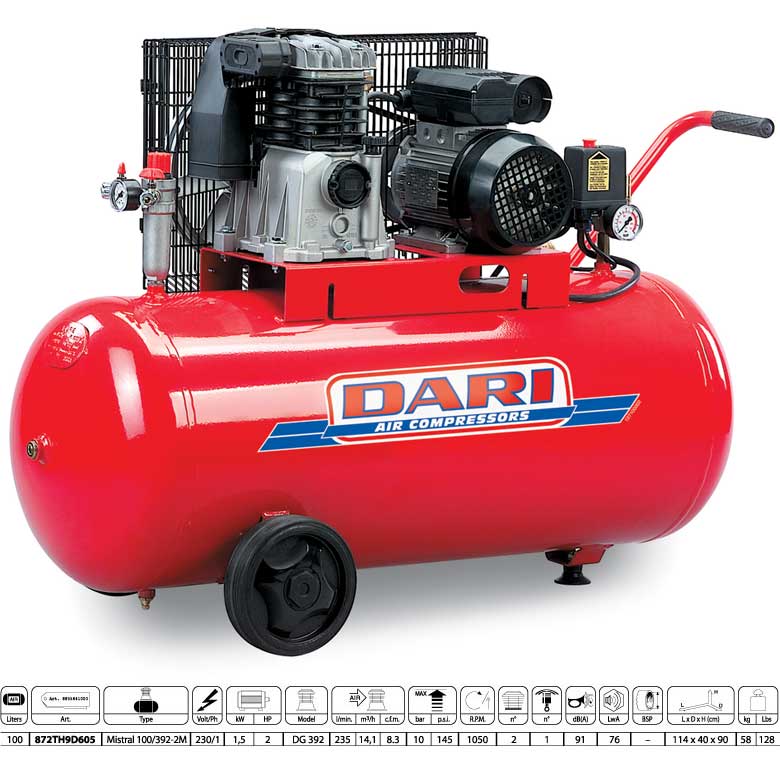 COMPRESSEUR DARI     2CV 100 LITRES 392L/M